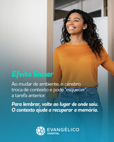 Com certeza isso já aconteceu com você: mudar de ambiente e esquecer o que ia fazer. Sabia que esse fenômeno tem nome?
Caso os esquecimentos persistam, agende uma consulta.
WhatsApp (15) 2101-6600.
EfeitoLimiar Dicas HospitalEvangélicoDeSorocaba EsquecimentoHospital Evangélico de Sorocaba
Registro: 903153
Diretor Técnico-Médico: Mário Sérgio Moreno
MÉDICO: CRM-SP: 84817